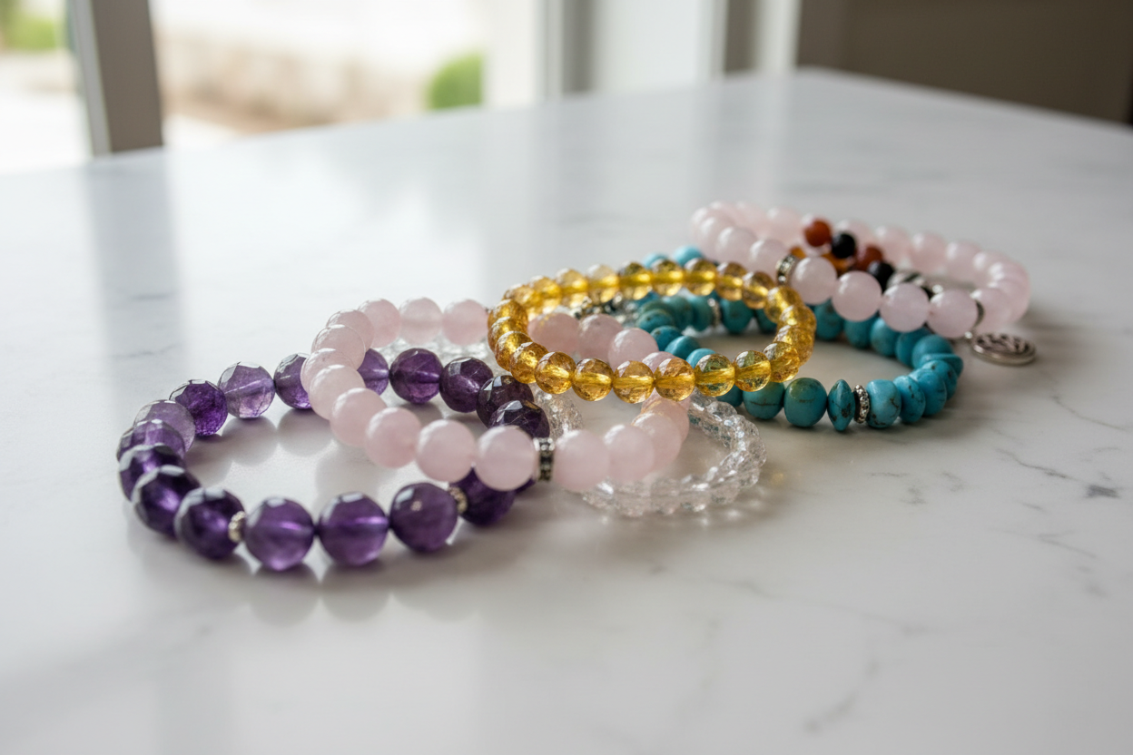 Energized crystal bracelet collection by Dr. Sheelaa M Bajaj — natural gemstone spiritual bracelets India