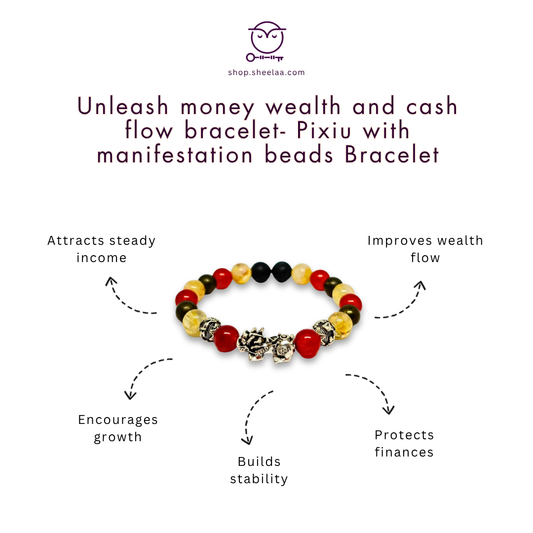 Pixiu Citrine Pyrite prosperity bracelet by Sheelaa M Bajaj on altar with incense
