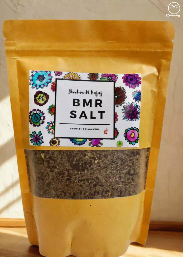 BMR salt ritual bath salt in a clean container, fine grain texture, used for energy cleansing and negativity removal, minimal white background, premium spiritual product photography