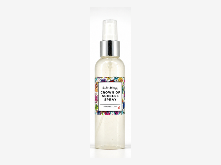 Crown of Success Spray by Sheelaa M Bajaj in a clear spray bottle with floral label on a clean white product background.