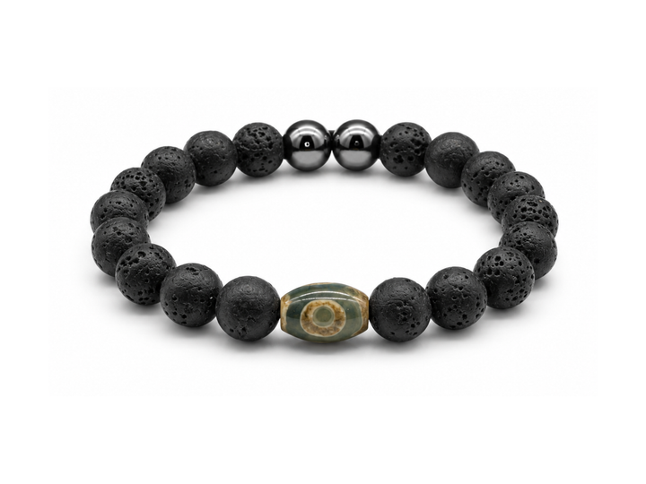Advanced Nazar & Evil Eye Protection Bracelet with black lava beads, hematite beads, and evil eye charm for spiritual protection and daily energy balance.