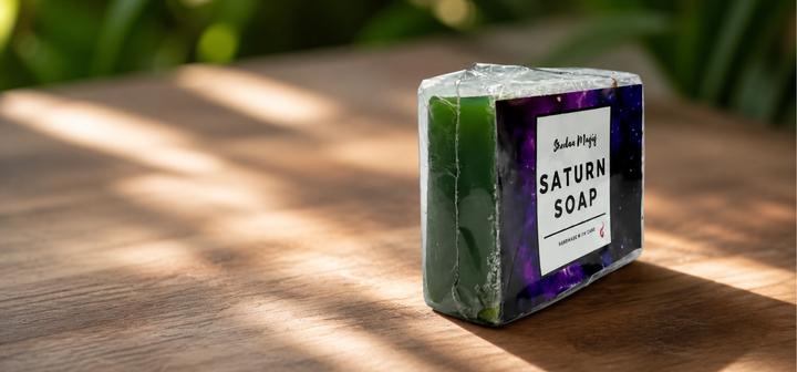 Saturn Soap by House of Sheelaa, a handmade soap created to help you feel grounded, protected, and refreshed after a heavy day.