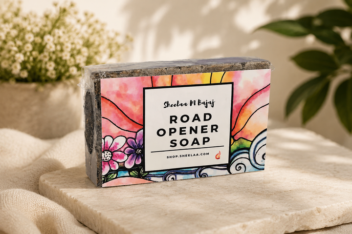 Road Opener Soap by House of Sheelaa, wrapped in a colourful floral label and placed on a soft neutral surface with gentle natural lighting.