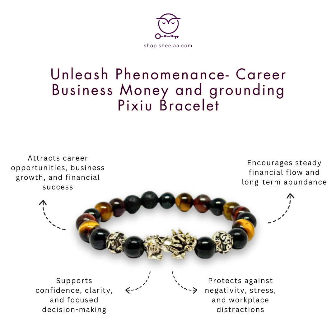 Pixiu feng shui bracelet with Citrine and Tiger's Eye crystals for wealth attraction