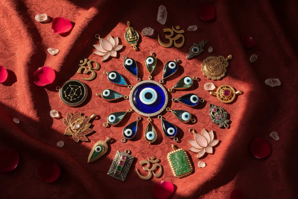 Spiritually charged sacred geometry pendant by Sheelaa M Bajaj — gold and crystal amulet for protection and abundance
