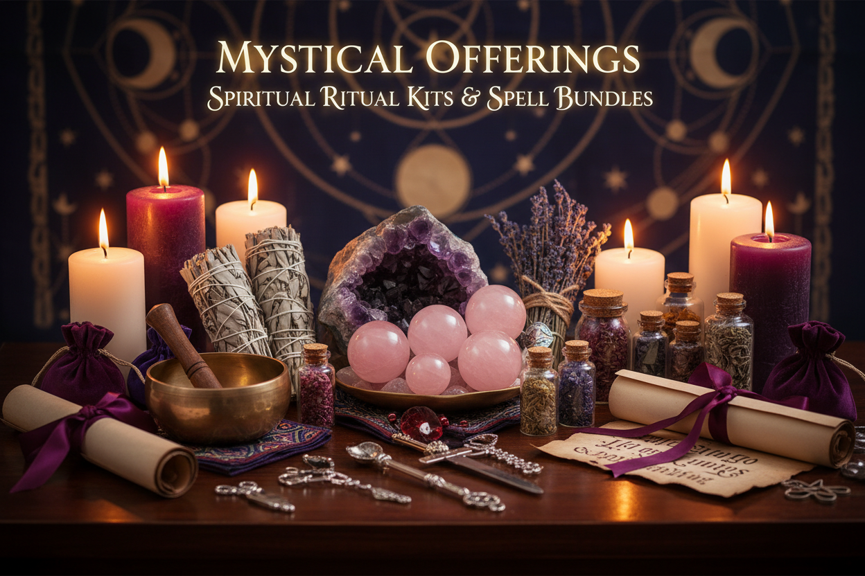Luxury spiritual gifting ritual kit — candles, oils and herbs in an elegant box by Sheelaa