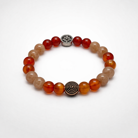 Mulank 3 Bracelet with Red Carnelian and Sunstone crystals by House of Sheelaa